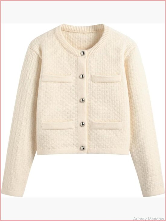 Sweaters - Oversized Knit Cardigan with Button Closure Long Sleeve